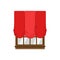 Red window shades curtains, isolated vintage interior decoration