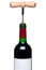 Red wine bottle and corkscrew isolated
