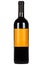 Red wine bottle with orange lable isolated on white