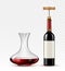 Red wine with a decanter and a bottle on a transparent background