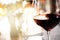 Red wine glass for celebrate party drink in dinner food bar and soft light restaurant background