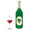 Red wine glass and green grape wine bottle