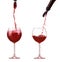 Red wine in glass pouring from bottle and make splash, dispenser on the bottle, red wine jet