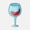 Red wine goblet icon, cartoon style