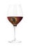Red wine grapes in a glass, creative collage. Elegant wineglass, isolated