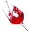 Red wine is pouring into a glass goblet on a white background.