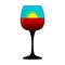 Red wine and sun in a wine glass with black long stem. Abstract vector clipart. Illustration Ð¾n blank white background.