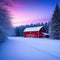 Red Winter Barn on Christmas