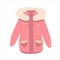 red winter zipped down jacket isolated vector on the white background. parka with fur. hand drawing flat