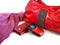 Red woman handbag and wallet and mobile phone