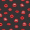 Red woman lips with smile on black background. Pattern sensual female mouth with white toothed smile. Seamless pattern