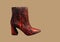 Red women`s snakeskin Cowboy Boots. Snake Cowboy Ankle Boots