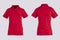 Red womens blank polo shirt, front and back view isolated on white