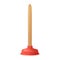 Red wood toilet plunger. House cleaning tools, domestic equipment, repair sink bath clog, household duties, fix kitchen