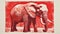 Red Woodcut-inspired Elephant Print: Bold, Pristine Naturalism