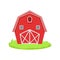 Red Wooden Barn Cartoon Farm Related Element On Patch Of Green Grass