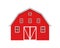 Red wooden barn isolated on white background. Farm warehouse with big door and windows. Front view. Vector cartoon
