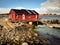 Red wooden buildings of a fishing village in Norway