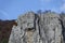 Red wooden climber house in the Lakatnik rocks, Iskar river defile, Sofia province