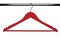 Red Wooden clothes hanger on metal crossbar isolated over white.