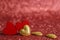 Red wooden hearts on a shiny surface