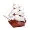 Red Wooden Vintage Tall Sailing Ship, Caravel, Pirate Ship or Warship. 3d Rendering