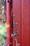 red wooden wall with ivy plants