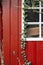 red wooden wall with ivy plants