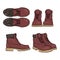 Red Work Boots. Vector Set of Cartoon Shoes