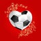Red world cup football background with heart shape ball.