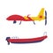 Red and Yellow Aircraft and Boat as Rescue Equipment and Emergency Vehicle for Urgent Saving of Life Vector Set