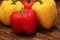 Red and yellow bell pepper macro background