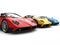 Red, yellow and blue awesome super cars - closeup shot