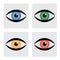 Red, yellow, blue green human eye icons with circu
