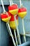 Red and Yellow buoys from weathered dock