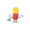 Red yellow capsules genius Professor Cartoon character holding glass tube