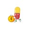 Red yellow capsules rich cartoon character have big gold coin