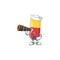 Red yellow capsules in Sailor cartoon character style using a binocular