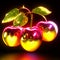 Red and yellow cherry fruits on black background. 3d illustration. Generative AI