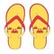 Red-yellow flip flops with a pattern of crayfish for everyday walks