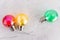 red yellow and green lght bulbs next to each other metaphor of contrasting opinions or attitude  different mindsets and ideas