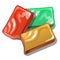 Red, yellow and green soap in cartoon style