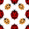 Red and yellow ladybugs with seven and five points on the back - for happiness, seamless pattern. Ladybird endless