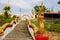 Red and yellow Naga Stairway in temple