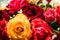 red and yellow roses bouquet, bunch.Close up view of natural red roses. Selective focus flowers and Isolated watercolor
