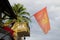 Red and yellow sickle and hammer Communist flag in Laos