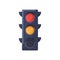 Red and yellow signals of traffic light. Semaphore with stop and warning signs. Stoplights led lamps for crossroads