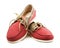 Red and yellow suede men`s top sider shoes or boat shoes