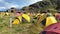 Red and Yellow tents in the Paine Grande Camp in Torres del Paine NP in Patagonia, Chile