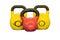 Red and yellow used and old kettlebells isolated on white background. Workout equipment